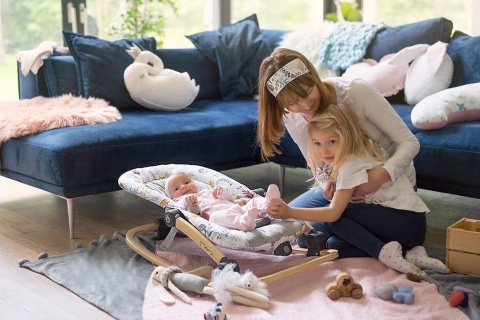 MoMi LUMIWOOD Leżaczek bujaczek z wibracjami i muzyką - Navy