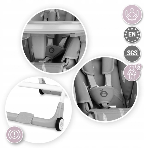 MoMi Luxuria krzesełko do karmienia z kółkami 2w1 - Ciemnoszare