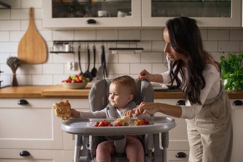 MoMi Luxuria krzesełko do karmienia z kółkami 2w1 - Ciemnoszare