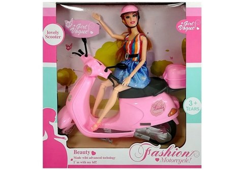 Zestaw Lalka Ze Skuterem Kask Długie Włosy Różowy