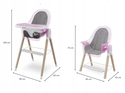 MAYA Lionelo Krzesełko do karmienia 2w1 do 25 kg - PINK ROSE