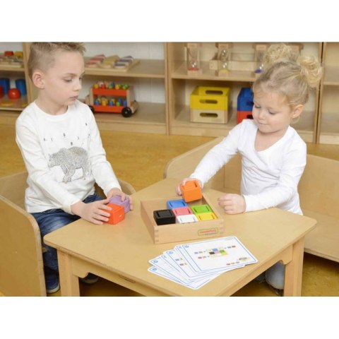 MASTERKIDZ Kubeczki I Klocki Kwadratowe Zabawka Drewniana Sorter Kolorów Montessori