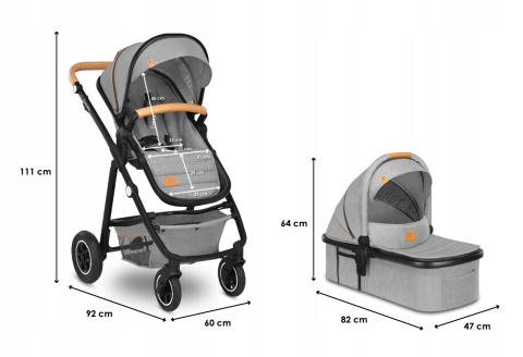 AMBER 2w1 Lionelo Wózek wielofunkcyjny z gondolą - GREY STONE