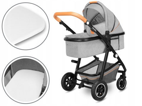 AMBER 2w1 Lionelo Wózek wielofunkcyjny z gondolą - GREY STONE