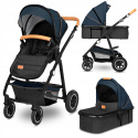 AMBER 3w1 Lionelo Wózek wielofunkcyjny z gondolą i fotelikiem 0-13 kg - BLUE NAVY