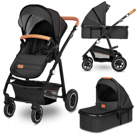 AMBER 3w1 Lionelo Wózek wielofunkcyjny z gondolą i fotelikiem 0-13kg - GREY GRAPHITE