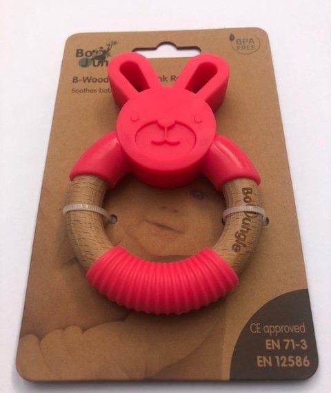 B-Gryzak drewniano-silikonowy Animals Pink Rabbit