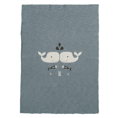 Fresk Tkany kocyk z bawełny organicznej 80 x 100 cm Wieloryb niebieski