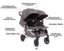 EASY TWIN 4.0 Baby Monsters wózek dziecięcy bliźniaczy do 22kg wersja spacerowa - Black / Black Frame