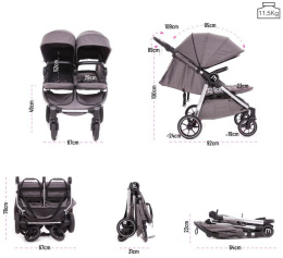 EASY TWIN 4.0 Baby Monsters wózek dziecięcy bliźniaczy do 22kg wersja spacerowa - Texas / Black Frame