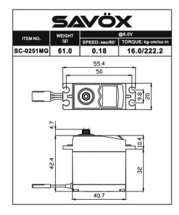 Serwo Savox SC-0251MG 61g (16kg/.0,18sec)