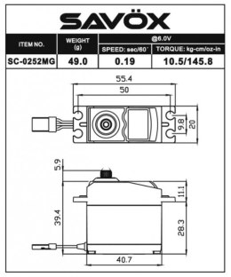 Serwo Savox SC-0252MG+ 49g (10.5kg/.0,19sec)
