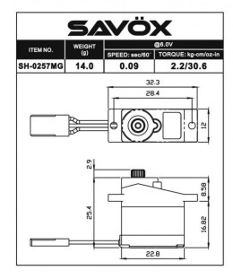 Serwo Savox SH-0257MG+ 14g (micro, 2.2kg/.0,13sec)