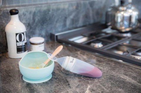 B-Silikonowa miska z przyssawką i łyżeczką blue mi