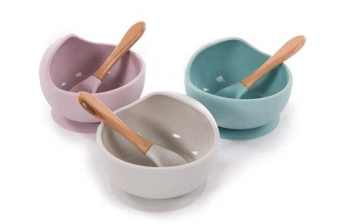 B-Silikonowa miska z przyssawką i łyżeczką grey