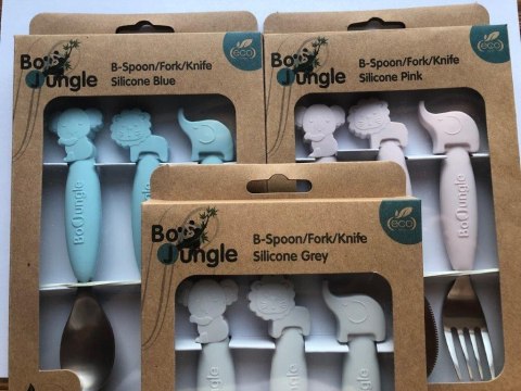 B-Zestaw sztućców dla dzieci silkon/Inox pink