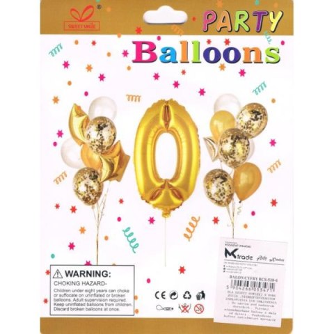 Zestaw balonów, cyfra "0", wys. 30-60cm, 16 szt. BSC-538-0