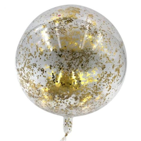 Balon transparentny PVC z złotym konfetti 46cm, 1 szt. BSC-662