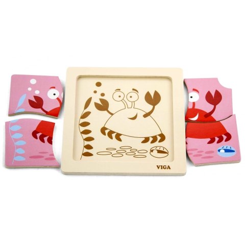 VIGA Poręczne Drewniane Puzzle Krab