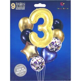 Zestaw balonów cyfra 3, wys. 40-60cm 9 szt BCF-204-3
