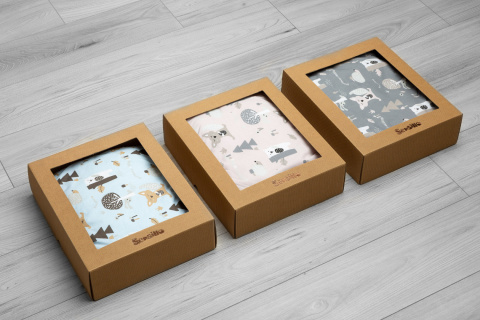 Sensillo Komplet do łóżeczka z muślinu i drukowanej bawełny - POLANA GRAFITOWY