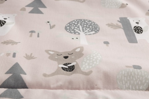Sensillo Komplet do łóżeczka z muślinu i drukowanej bawełny - POLANA RÓŻOWY
