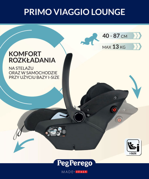 Primo Viaggio Lounge i-Size Peg Perego fotelik samochodowy do 83cm około 15 mies. - ONYX