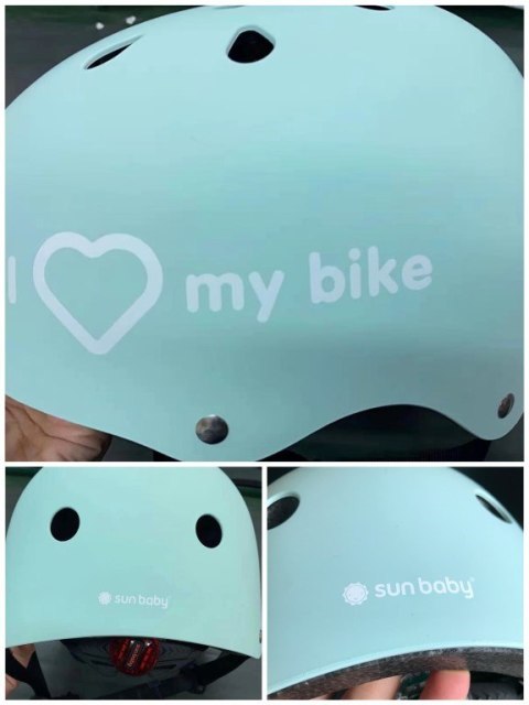 Kask M dla dzieci 3-7 lat HEART BIKE - SUN BABY z lampką LED miętowy