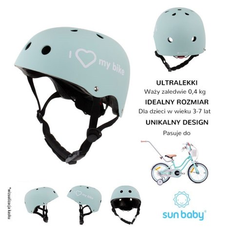 Kask M dla dzieci 3-7 lat HEART BIKE - SUN BABY z lampką LED miętowy