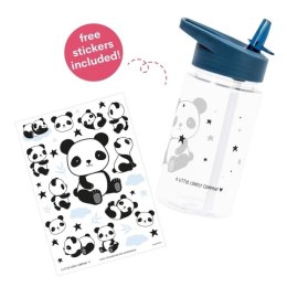 A Little Lovely Company - Bidon transparentny ze składanym ustnikiem Panda z naklejkami