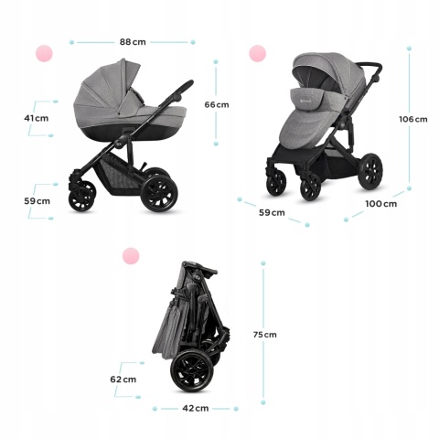 PRIME LITE Kinderkraft Wózek głęboko-spacerowy 2w1 - Gray
