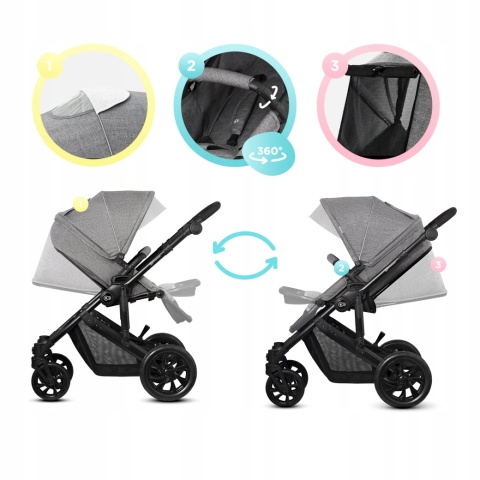 PRIME LITE Kinderkraft Wózek głęboko-spacerowy 2w1 - Gray