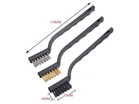 Szczotka druciana, mosiężna 170mm - Szczoteczka do usuwania rdzy, lakieru, Zestaw 3sztuki