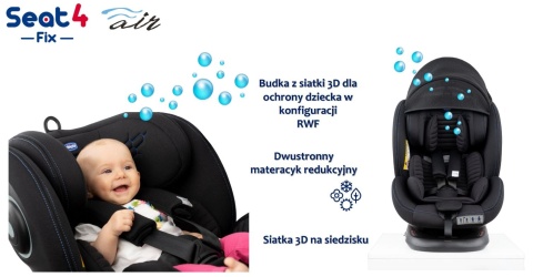 Seat4Fix Air Chicco grupa 0 + / 1/2/3 (0–36 kg) tyłem do 18 kg obrotowy fotelik samochodowy - BLACK
