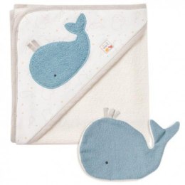Ręcznik z kapturem i myjką, wieloryb, z kolekcji: FEHN