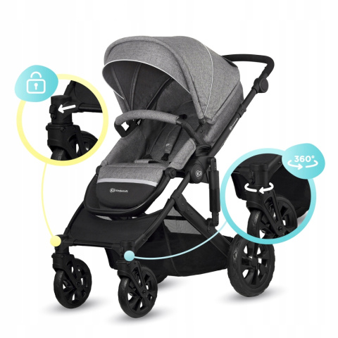 PRIME LITE Kinderkraft Wózek głęboko-spacerowy 3w1 z fotelikiem Mink - Gray