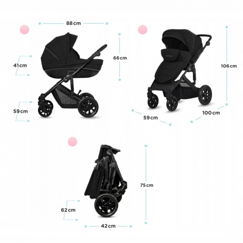 PRIME LITE Kinderkraft Wózek głęboko-spacerowy 3w1 z fotelikiem Mink - Black