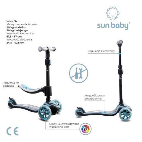 Rowerek biegowy hulajnoga deskorolka Flash 3 w 1 z kołami LED - pastelowy niebieski