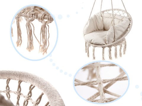 Huśtawka LUARO fotel bocianie gniazdo z poduszką ecru 80cm 150kg