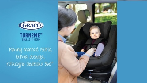 Turn2Me Graco 0-18kg obrotowy 360 stopni 0+/1 ( od ur. do 18 kg) Bezpieczeństwo 4* ADAC - Black