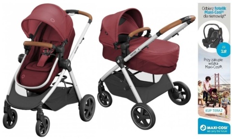 ZELIA Maxi-Cosi 2w1 + CabrioFix za 1zł, wózek głęboko-spacerowy, można przekształcić gondolę w siedzisko spac. - ESSENTIAL RED