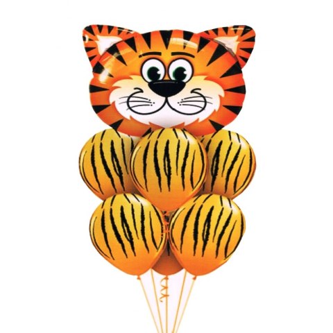 Balon tygrysek foliowy zestaw urodzinowy 60x70cm + 6 balonów