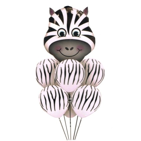 Balon zebra foliowy zestaw urodzinowy 60x70cm + 6 balonów