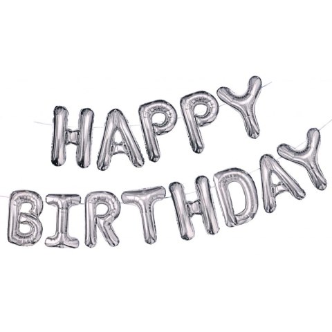 Balony foliowe zestaw liter Happy Birthday srebrny