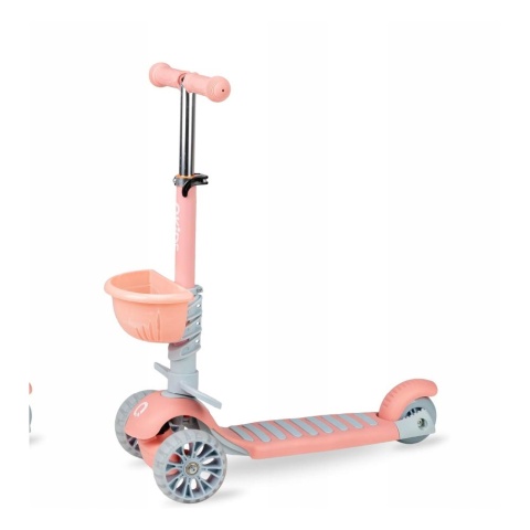 ILI Qkids Hulajnoga balansowa trójkołowa z siedziskiem i pchaczem - brzoskwiniowa