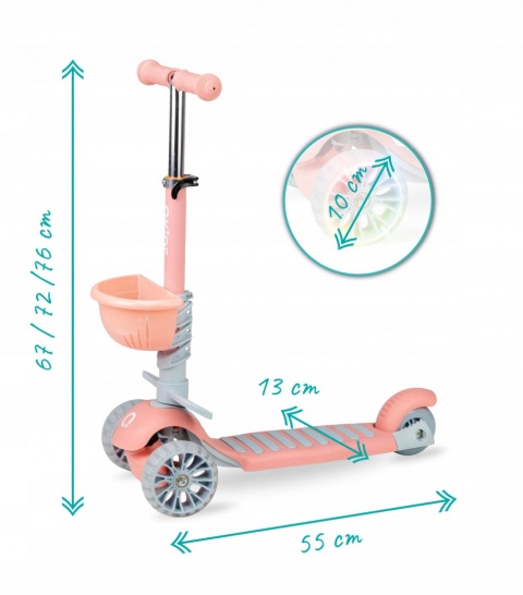 ILI Qkids Hulajnoga balansowa trójkołowa z siedziskiem i pchaczem - brzoskwiniowa
