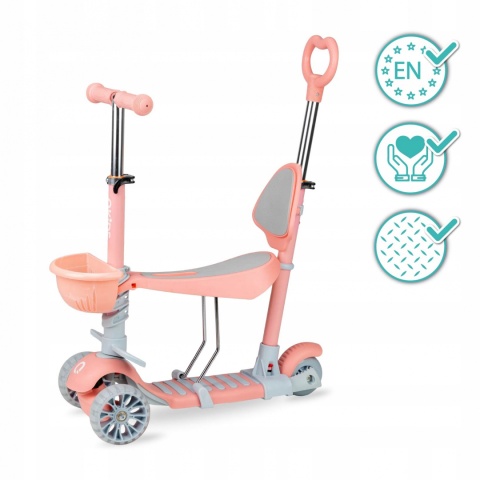 ILI Qkids Hulajnoga balansowa trójkołowa z siedziskiem i pchaczem - brzoskwiniowa