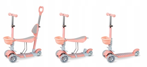 ILI Qkids Hulajnoga balansowa trójkołowa z siedziskiem i pchaczem - brzoskwiniowa