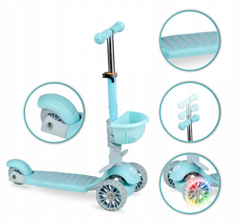 ILI Qkids Hulajnoga balansowa trójkołowa z siedziskiem i pchaczem - niebieska