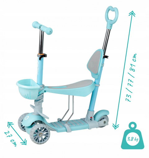 ILI Qkids Hulajnoga balansowa trójkołowa z siedziskiem i pchaczem - niebieska